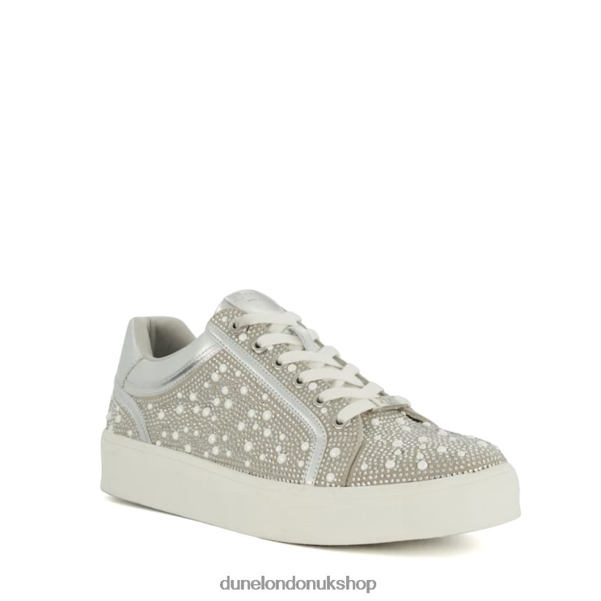 Diamante-Embellished Metallic Trainers Women N4BBPB206 Dune London Everleas Silver - Click Image to Close