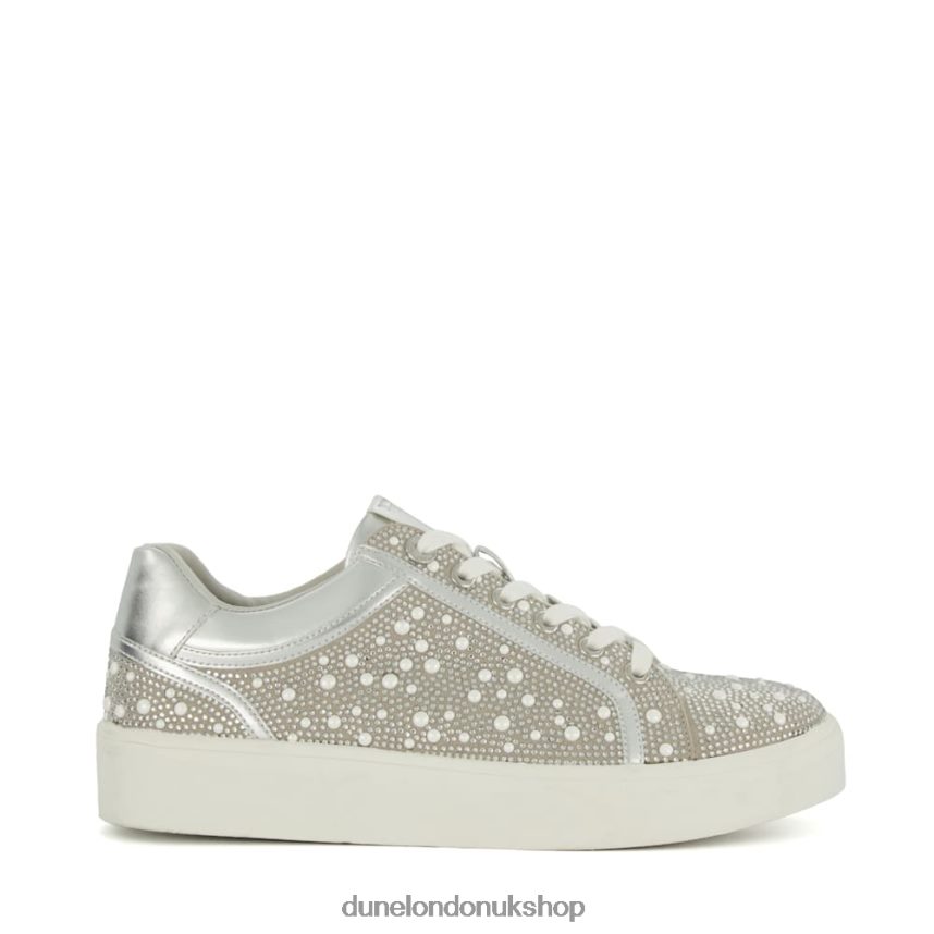 Diamante-Embellished Metallic Trainers Women N4BBPB206 Dune London Everleas Silver