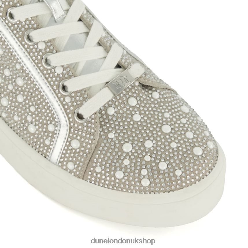 Diamante-Embellished Metallic Trainers Women N4BBPB206 Dune London Everleas Silver