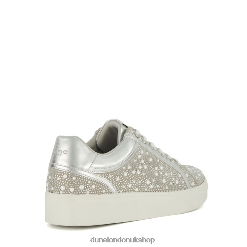 Diamante-Embellished Metallic Trainers Women N4BBPB206 Dune London Everleas Silver