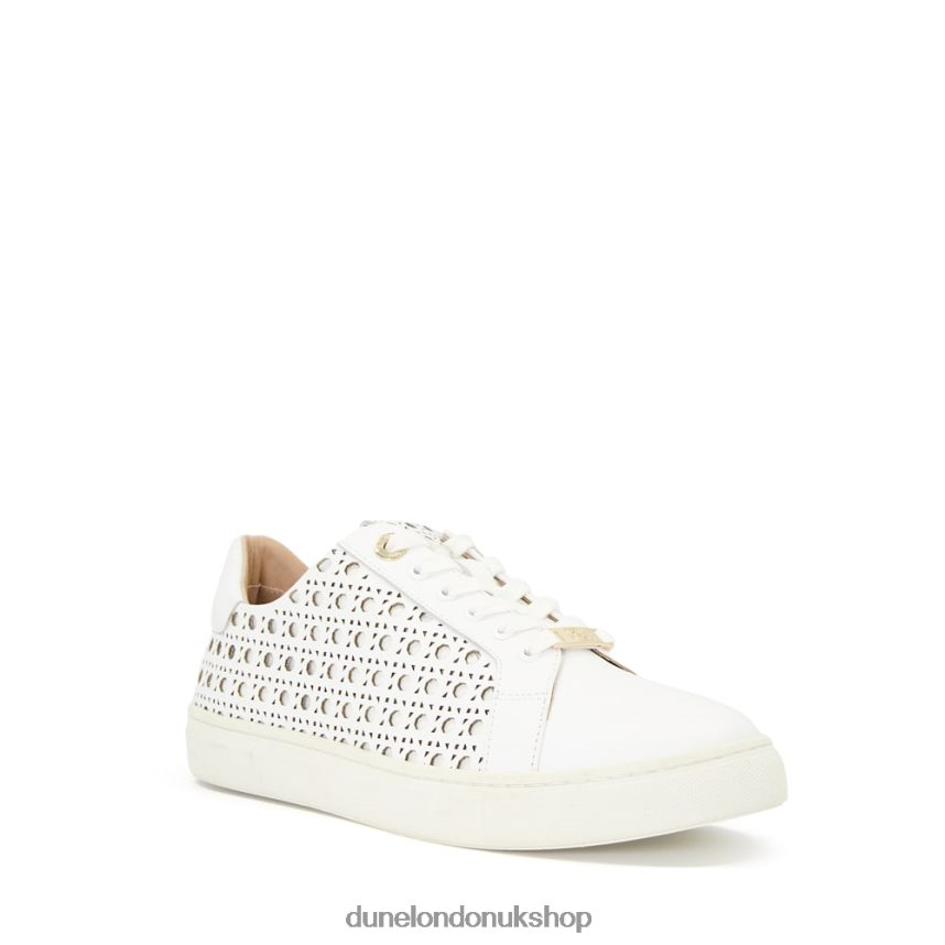 Laser-Cut Leather Trainers Women N4BBPB481 Dune London Ease White - Click Image to Close